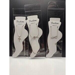 Lot of 3 Silver Tone Anklets Rhinestone Bow Paw Print Heart Ankle Bracelets New